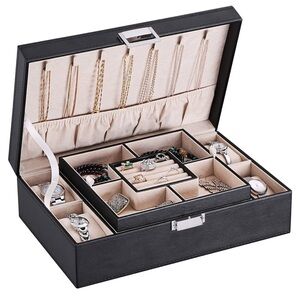 Black Jewelry Box with Cream Interior